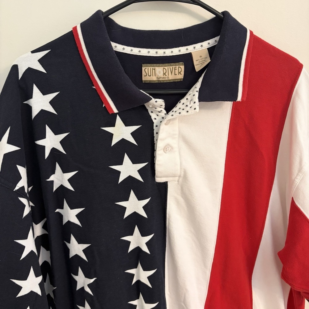VTG Sun River Clothing Co. Men's Short Sleeve Polo USA Stars And Stripes XL